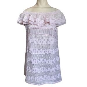 Kisuii Tunic‎ Blouse Women's Medium Ania Off Shoulder Lace Coverup Pink Ruffled